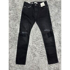 Topman rip 'n repair stretch skinny jeans in washed black size 30 fit as 28 $85
